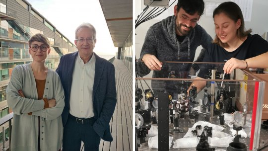 Lead researchers of the projects awarded with the 2022 BIST Ignite Awards: Sara Ddelci and Antoni Riera (left photo), and David Pesquera and Ekaterina Khestanova (right photo). 