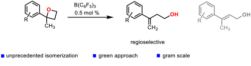 Figure 4. Catalytic isomerization of 2,2-disubstituted oxetanes to homoallylic alcohols. 