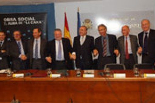 Jose M. Valpuesta, Mariano Barbacid, Carlos Martínez, Bernat Soria, Isidre Fainé, Joan Guinovart, Miguel Beato and Josep Francesc de Conrado.