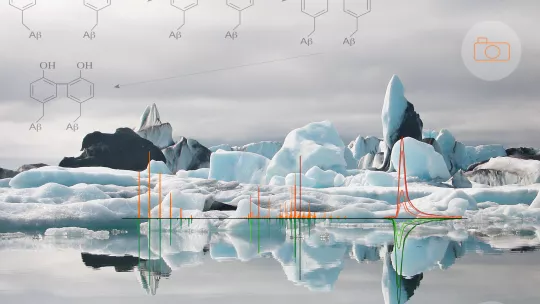 Imagen ilustrativa de cómo el equipo científico ha descifrado la naturaleza covalente de los dímeros de beta-amiloide, un trabajo publicado en Analytical Chemistry. Autora: Marina Gay, IRB Barcelona, y Lorena Markovich
