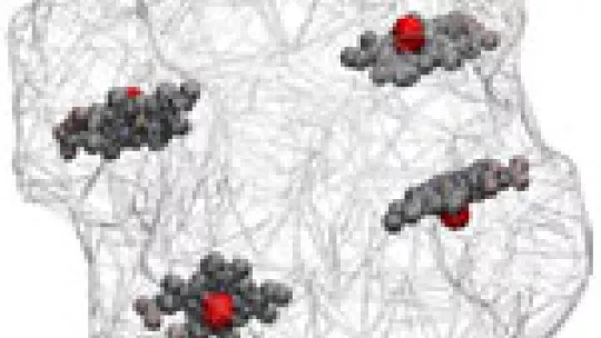 <p>Los 4 grupos hemo de la hemoglobina, responsables de la unión con el oxígeno. (c) BSC-IRB Barcelona</p>