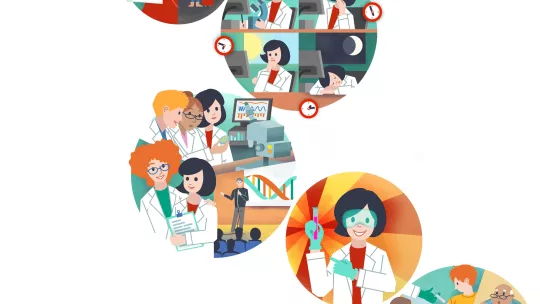 Ilustración para explicar por qué se recauda dinero para  un/a científico/a joven (IRB Barcelona)