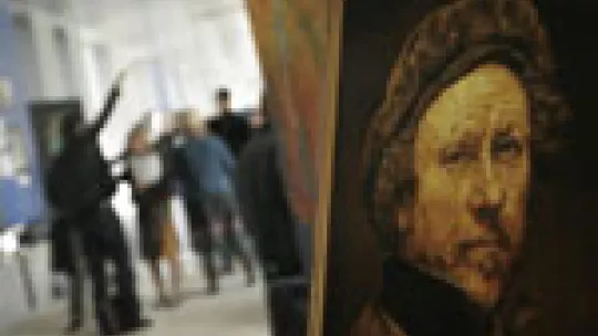 Laura Orellana's portrait of Rembrandt, exhibited at the Barcelona BioMed Forum "Creativity, Science and Art".